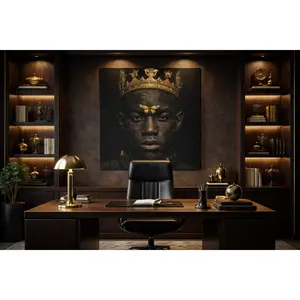 Regal King Portrait Canvas Print — Dark Gold Crown Wall Art