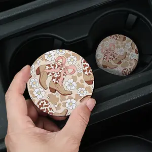 Coquette Cowgirl Car Coasters, Bows On Everything & Pink Ribbon Aesthetic, 2/4Pcs Non-Slip Gift for Girls, Birthday, Festival, New Car Gifts