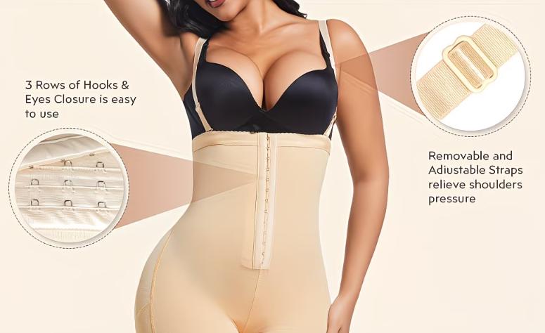 Women's Enhanced Waist & Abdomen Control Shapewear Bodysuit, Open Crotch with Zipper for Convenience, Butt Lifting Full Body Shaper, Plus Size Breathable Tummy Control Faja