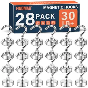 28 Pack Magnetic Hooks, 30LB Strong Magnetic Hooks for Cruise Cabins, Heavy Duty Magnets with Hook for Cruise Essentials 2026, Hanging, Fridge, Locker, Door and Grill (Silver)