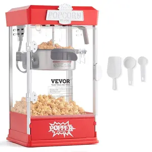 VEVOR Popcorn Maker, 480W Popcorn Popper Machine, 4 Oz Kettle Makes 1.5 Gallon per Batch, Tabletop Popcorn Maker, Includes 3 Scoops, Movie Theater Style, Red