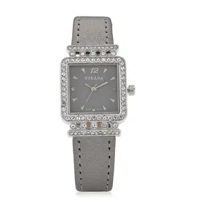 Shop LC Strada Crystal ese Movement Watch with Gray Faux Leather Strap