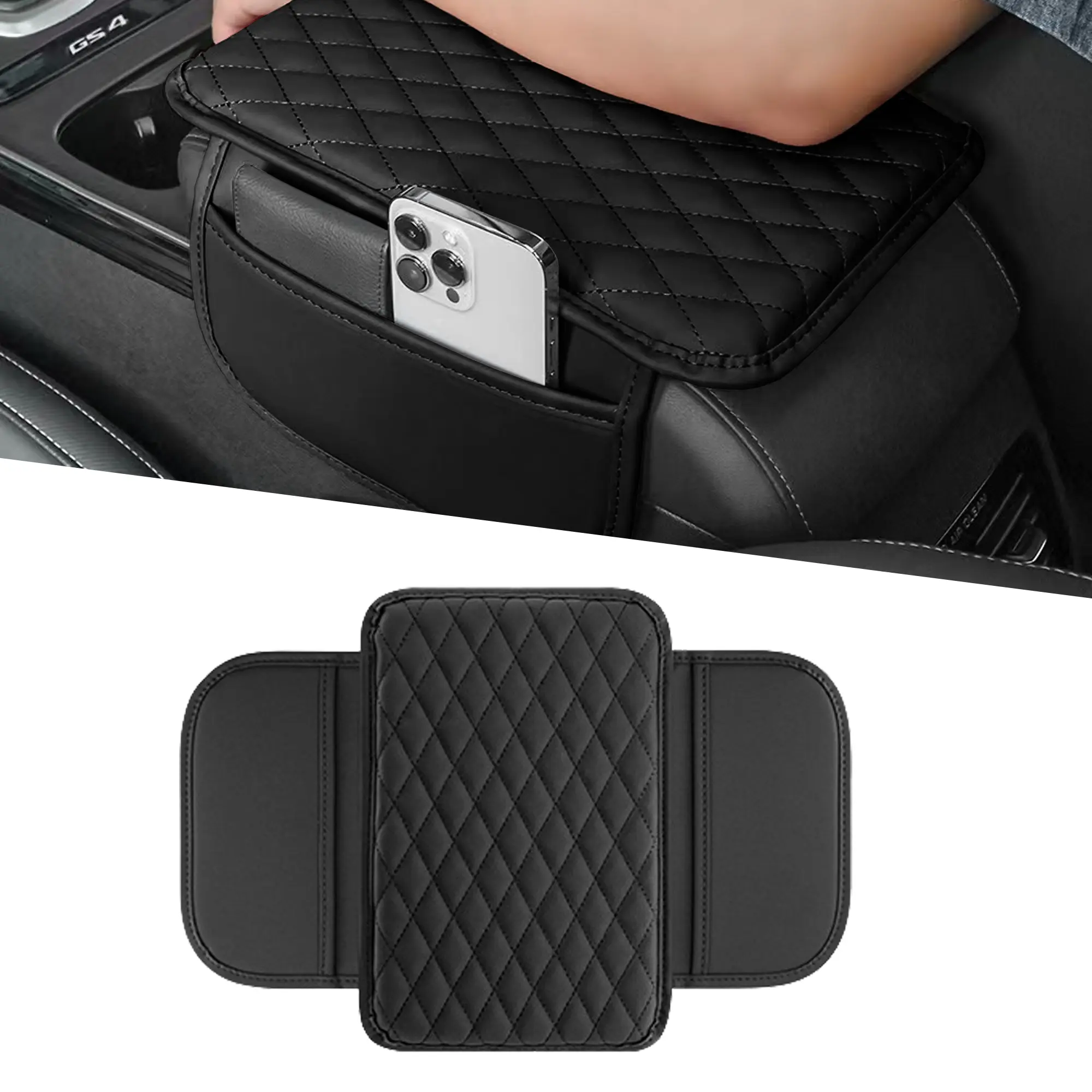 BILLOVCC PU Leather Armrest Pad with Side Storage for Car Console - Scratch-Proof & Spill-Resistant - Universal Fit for 99% of Cars - Easy Installation - 1PC Interior Upgrade - Dual Side Pockets & Non-Slip Bottom Grips multifunctional car armrest box