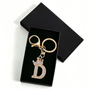 D - Gold A-Z Letter Keychain with Crown & Rhinestones, Personalized Bag Charm for Mom, Sister, Bestie, Birthday Gift Ideas