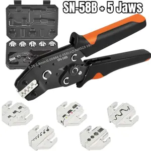 SN-58B Heavy-Duty 5-Jaw Crimping Tool (Crimper Pliers) Compatible for XH2.54/2.8/4.8/6.3 & for Ferrule Terminals - Ratcheting Crimper with Plastic Body, for Non-Insulated Wires/PVC Cables Hand Tools