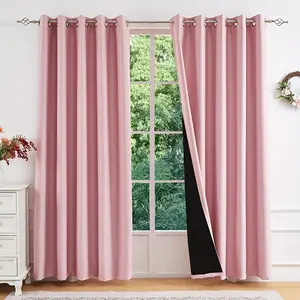 Simple Style 100% Light Blocking, Privacy Grommet Curtains, Ring Coated Sun Protection and Insulation, Suitable for Bedroom, Living Room, Closet, Dining Room
