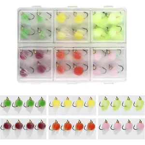 24pcs Fly Fishing Flies Kit Brass Beadhead Glo Bug Egg Floating Fly Lure for Salmon Steelhead Trout Fishing Accessories