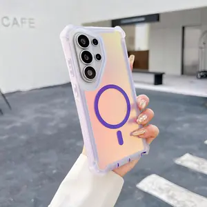 For Samsung Galaxy S26 Ultra/S25/S24 Plus Case, Iridescent Back, Magnetic Support for MagSafe Shockproof Cover, Crystal and Corner High-Duty Protection for Girls Women