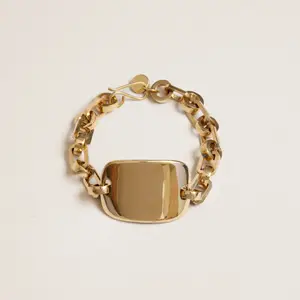 Gold Plated Tag Link Bracelet Fully Adjustable One Size Fits All Clip-on Design for Dramatic Wear Care Instructions Included
