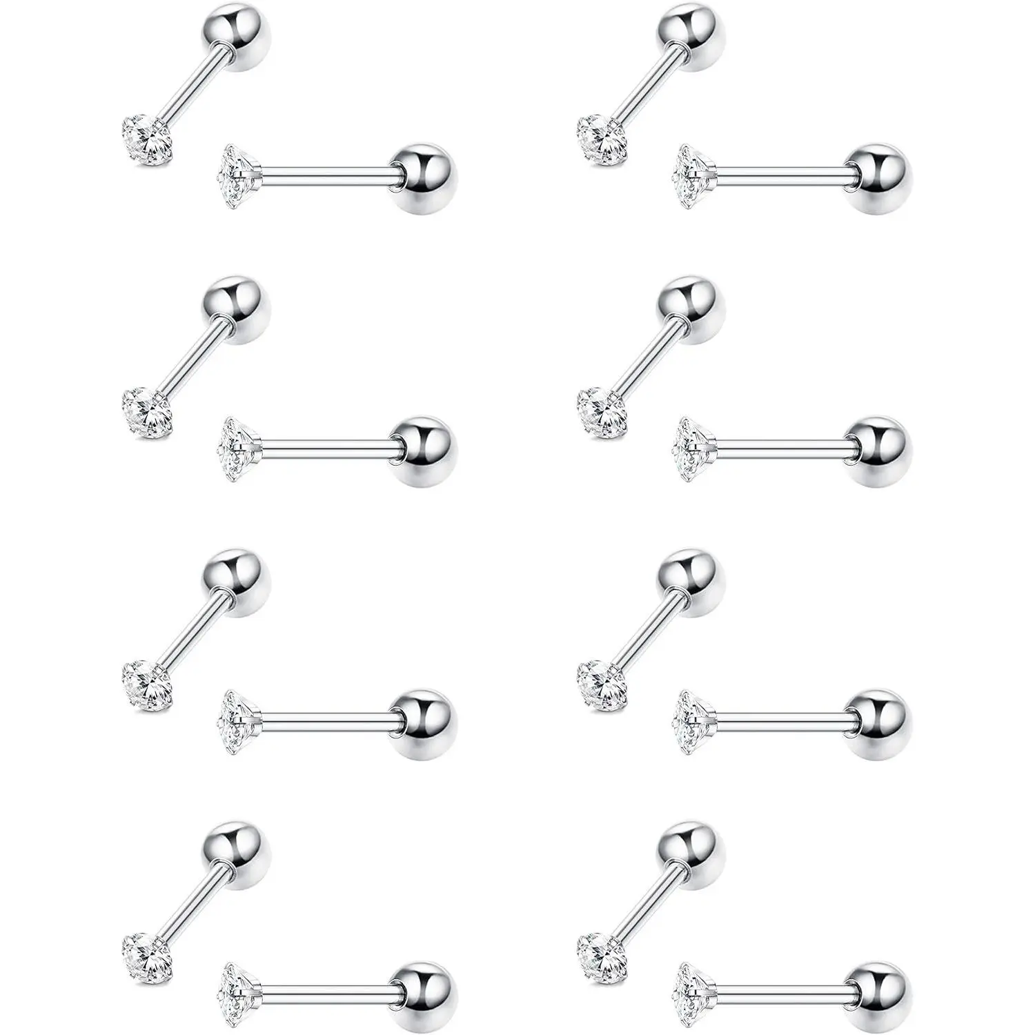 YADOCA 8 Pairs Tiny Cartilage Stud Earrings Stainless Steel Cubic Zirconia Earrings for Women Men 18G Screw Flat Back Earrings Set with 2MM CZ