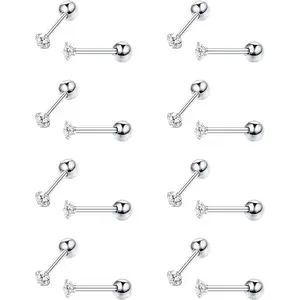 YADOCA 8 Pairs Tiny Cartilage Stud Earrings Stainless Steel Cubic Zirconia Earrings for Women Men 18G Screw Flat Back Earrings Set with 2MM CZ