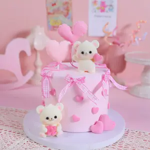 Cute Bear Heart Cake Decoration Set, Valentine's Day Birthday Dessert Stand Sign, Kids Party Baking Decorations