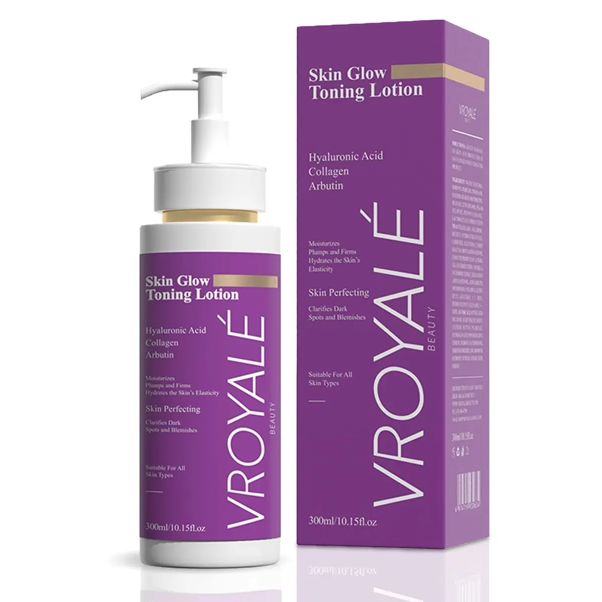 Vroyale Beauty Skin Glow Toning Lotion - 300ml Cruelty-Free Firming Body Lotion - Moisturizes, Softens & Brighten Skin Tone - Antiaging Body Lotion Promotes Complexion with Hyaluronic Acid & Collagen Moisturizer Blend Body Care Nourishing Tightening