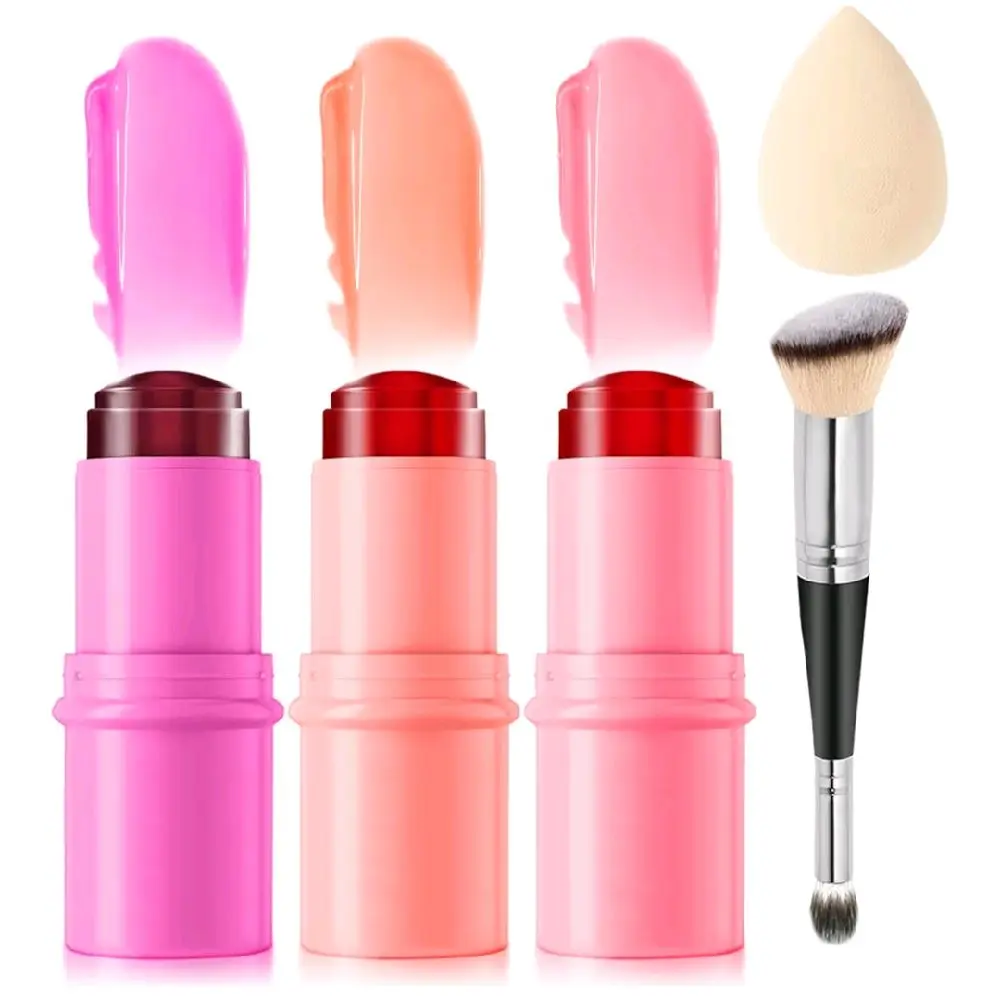 3 Pcs Jelly Blush Contour Stick for Cheeks Eyes Lips Lightweight Dewy Finish Blush Stick Waterproof Long Lasting