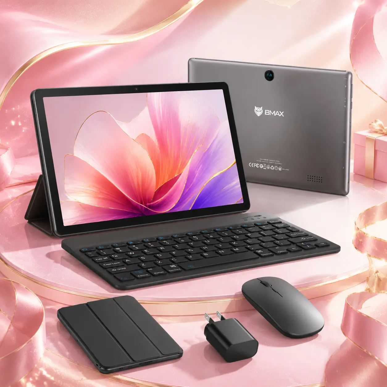 10.1" Digital Android 15 Tablet with 16GB RAM (4+12), 64GB ROM (1TB Expandable), Quad-Core Processor, 6000mAh Battery, Complete Bundle: Wireless Keyboard, Mouse, Stylus Pen, Case & Protector – Ideal for Remote Work, E-Learning, Family Gift