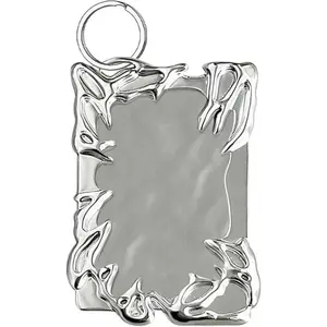 Silver Plated Electroplate Plastics Frame Irregular Photo Card Holder with Keychain for Student ID Badge and Office Use Stationery Acrylics fathersdaygiftideas outdoorfun