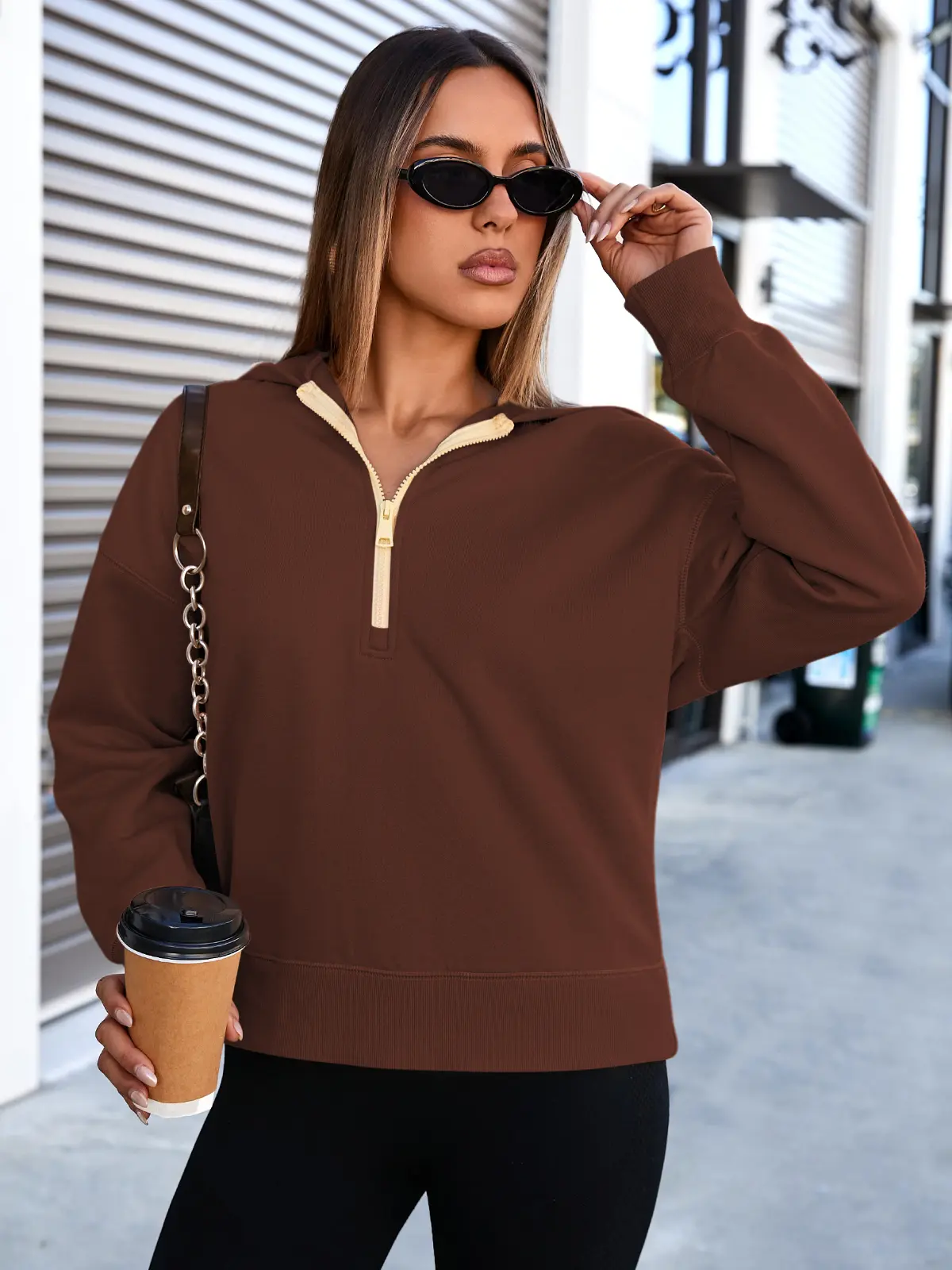 FISOEW Womens Half Zip Hoodies Casual Long Sleeve Contrast Stitch Loose Fall Sweatshirts Pullover Tops Comfy Fit FallFreshness Womenswear Soft bistro hoodie ditch masked hoodie graphic hoodies hoodies for women zip up hoodies comfort hoodies spider hoodie