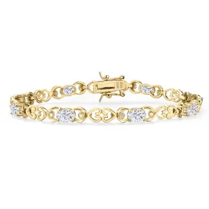 Gemstone Birthstone Heart Link Tennis Bracelet for Women | 18K Yellow Gold Plated Silver | Oval 6X4MM | 7.25 Inch Length | Double Locking Fold Over Clasp | Fine Jewelry for Her Mom Wife