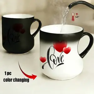 Color Changing Mug, Heart Handle Love Design, Thermosensitive Ceramic Mug, 11oz/330ML, Perfect for Gifts, Funny Mugs for Parties