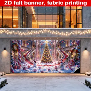 Christmas Garage Banner, Durable Polyester Material, Giant Christmas Tree Decorations, Gifts & Candy Under Tree, Staircase Archway