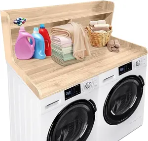 2-Tier Washer Dryer Countertop, Wood Laundry Countertop with 2.75" H Edge Rails, Waterproof Washer Dryer Cover with Anti-Slip Pads for Laundry Room Organization and Storage