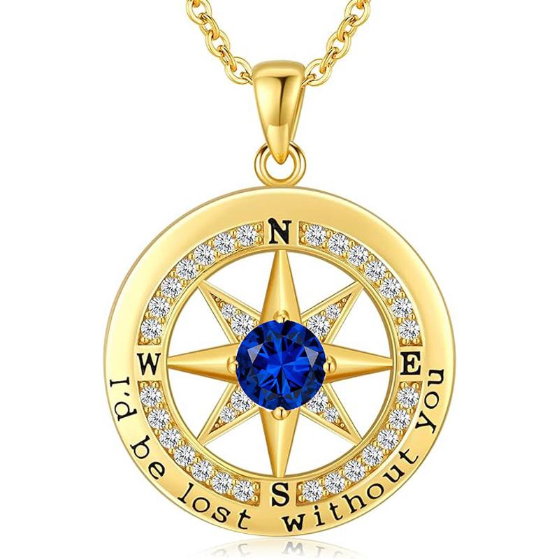 Personalized 12 Birthstone Compass Necklace | 925 Sterling Silver with Gold/Rose Gold/White Gold Plating + Zircon, Birth Month Jewelry for Women, Ideal Birthday Gift