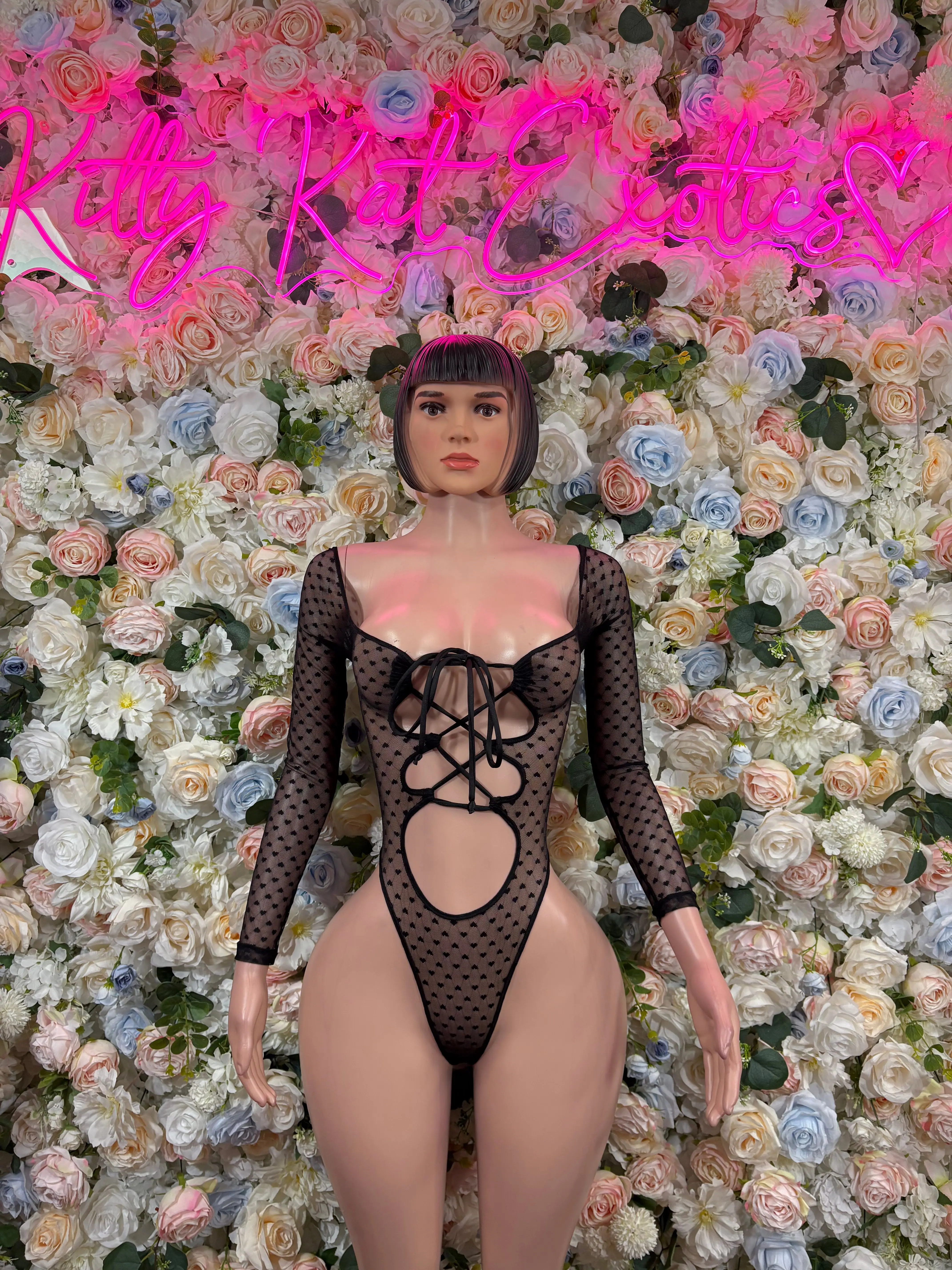 Bodysuit Black Heart Mesh    One Piece Bartender Outfit