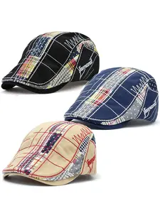 3 Pack Men Beret Hat Patchwork Newsboy Hats Adjustable Cabbie Hats for Men Flat Cap for Driving Hunting Fishing Outdoor Activities Adjustable Stylish Hat