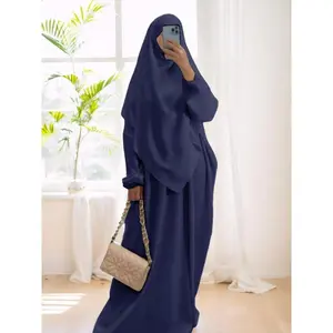 Women's Solid Long Sleeve Abaya & Hijab Set, Modest Fashionable Two-piece Outfits for Women, Women's Islamic Clothing for Daily Wear