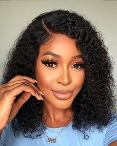 Deep wave Bob Wig 4x4 HD Lace Closure Wigs 180% Density Unprocessed Virgin Hair Deep Wave Lace Wig for Black Women Glueless Wigs Pre Plucked with Baby Hair