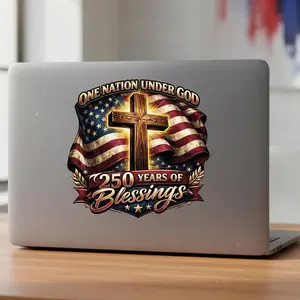 One Nation Under God Cross Sticker, USA 250 Years Blessings Decal, Patriotic 4th of July Gift For Laptop Water Bottle Car