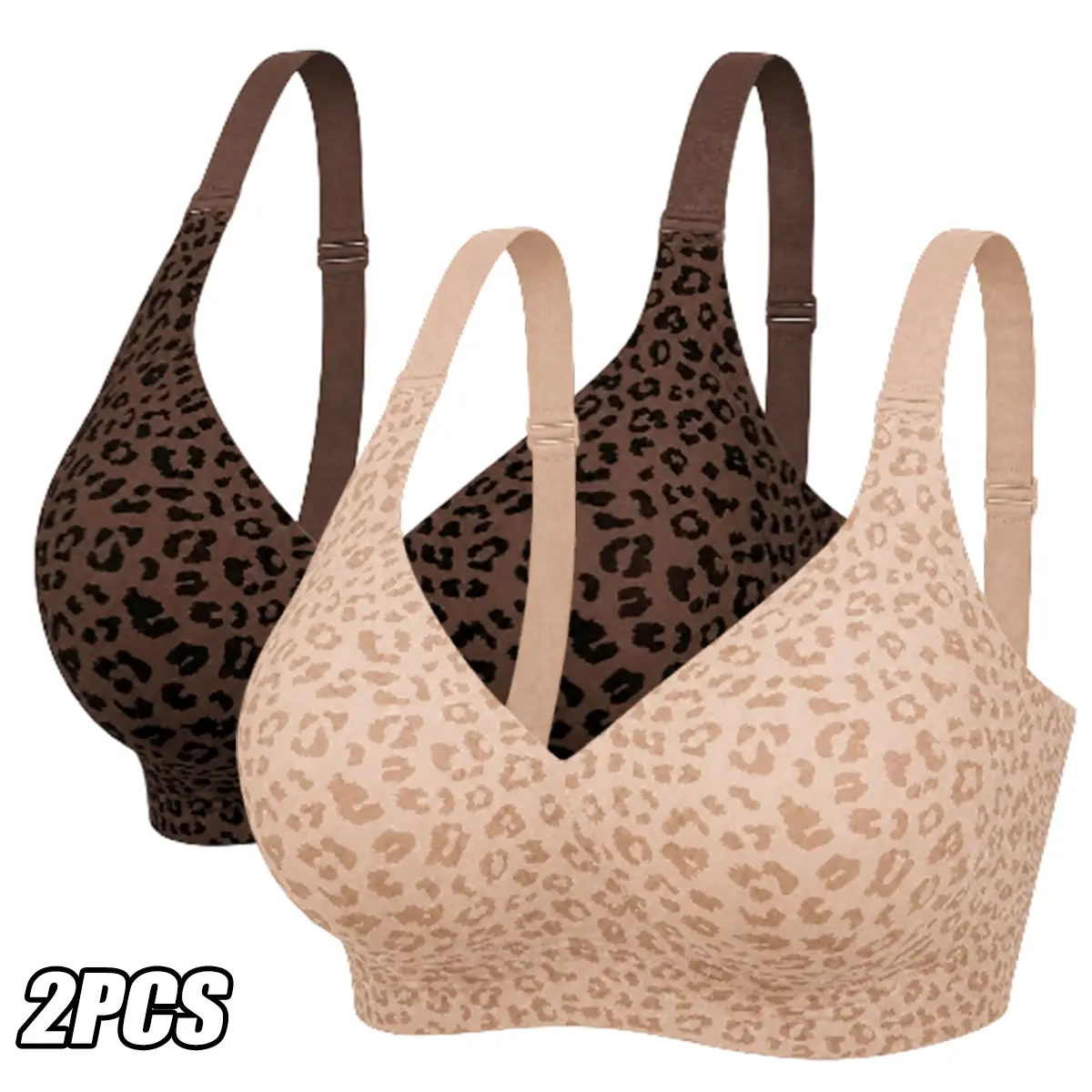 JOGWAVE 2PCS Women’s wire-free leopard print bra   Unlined push-up bra for everyday wear   Leopard color-block design   Plus size   Stretchy   Comfortable wireless padded support   Push-up bra pads that enhance lift   Wider cup design   Seamless lifting b