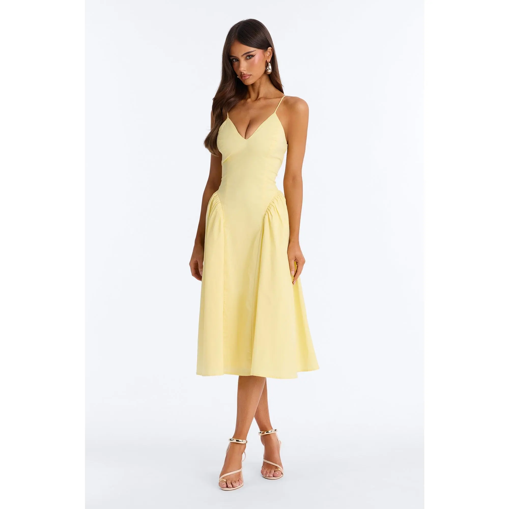 Whitney Pleated Poplin Midi Dress - Yellow