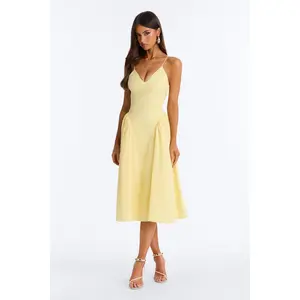 Whitney Pleated Poplin Midi Dress - Yellow