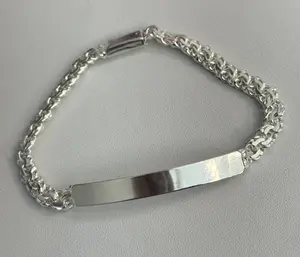 Sterling Silver Chino Link 7"-8", Border 6.5mm, Engravable Bracelet, Made in Mexico (Please Add Name to "Add Notes" Section)