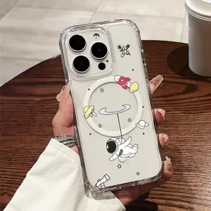 Phone Case: Astronaut Rocket UFO Space Adventure Transparent Thickened Shockproof Hard Case with Magnetic Ring Supports Wireless Charging for iPhone 17 E Air Pro ProMax iPhone16 15 14 Plus 13 12 11 X XS XR- A Top Choice for Fresh and Stylish Gifts