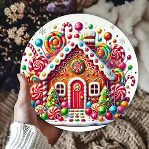 1PC Aluminum Christmas Gingerbread House Wall Art Holiday Home Decor for Living Room Bar Cafe Housewarming Gift