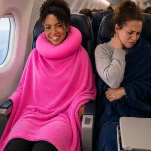 The Wander Pillow Travel Neck Pillow with Built-in Blanket Storage Micro Mink Memory Foam 11.8"x11.5"x3.5 Inches Includes 31x47 Inch Blanket for Comfortable Travel