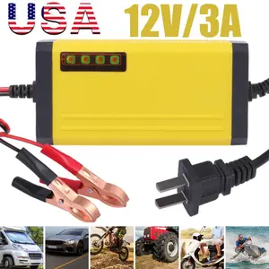 12V 3A Smart Car Battery Charger & Maintainer - Compact, Easy-Setup Unit for Cars/Trucks, Lead-Acid, AGM, GEL Batteries with Trickle Float, Desulfator & Pulse Repair Functions