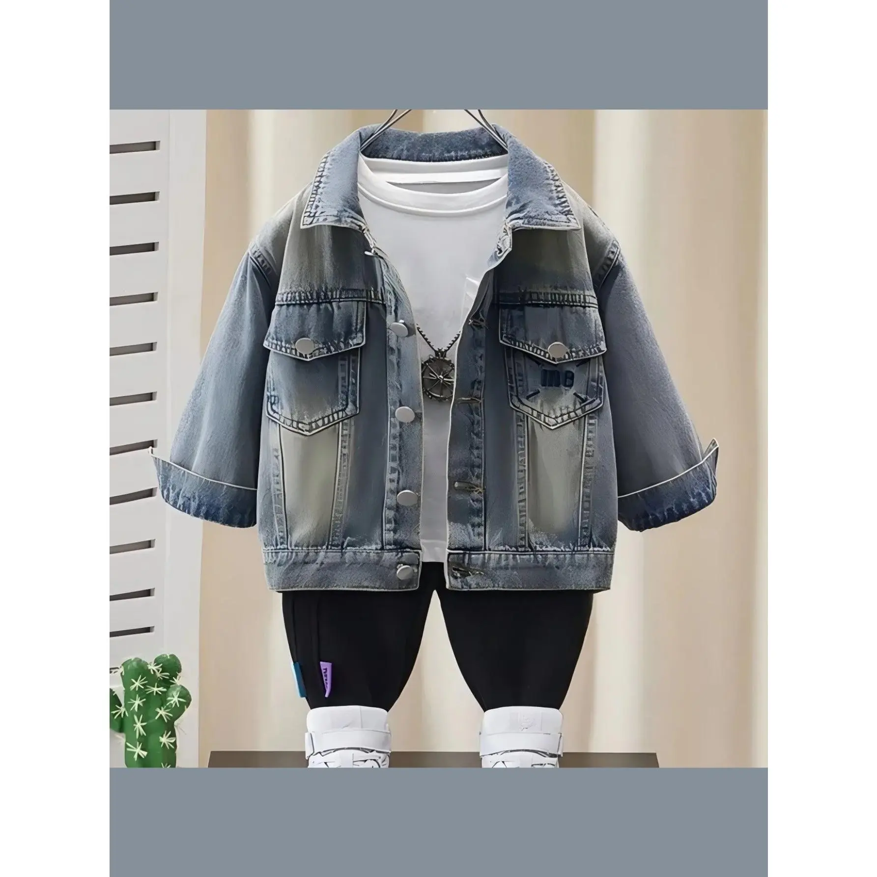 NewNew Arrival Boys Denim Jacket - Trendy Korean Style Embroidered Casual Spring Fall Outerwear for Kids 75% Cotton 21% Viscose 4% Polyester Regular Fit 0-3 Years Old