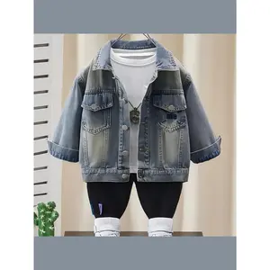 New Arrival Boys Denim Jacket - Trendy Korean Style Embroidered Casual Spring Fall Outerwear for Kids 75% Cotton 21% Viscose 4% Polyester Regular Fit 0-3 Years Old