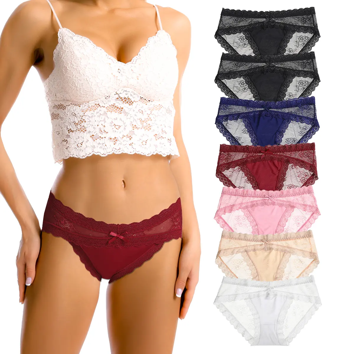 LEVAO 6 Pack Women's Sexy Lace Hipster Panties, Breathable, Stretch Seamless Bikini Briefs, Comfortable Underwear (S-2XL)