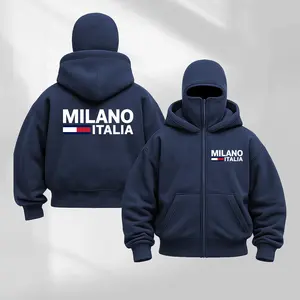 Balaclava Jacket Zip Up MILANO Printed Fashion Double Layer Hoodie Hip Hop Outerwear Jacket Y2K Clothing for Men and Women