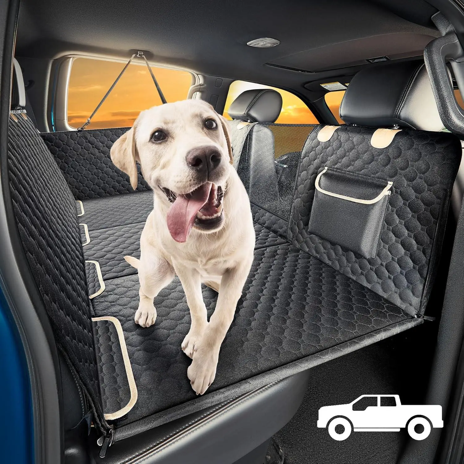 XL Heavy Duty Zippered Vacuum Fabric Dog Back Seat Extender & Cargo Liner - Waterproof Hammock for Aggressive Chewers, Trucks (F150, Ram1500), Large SUVs, 70.1x59.7 Inches, Zipper, 9-Point Safety Assurance