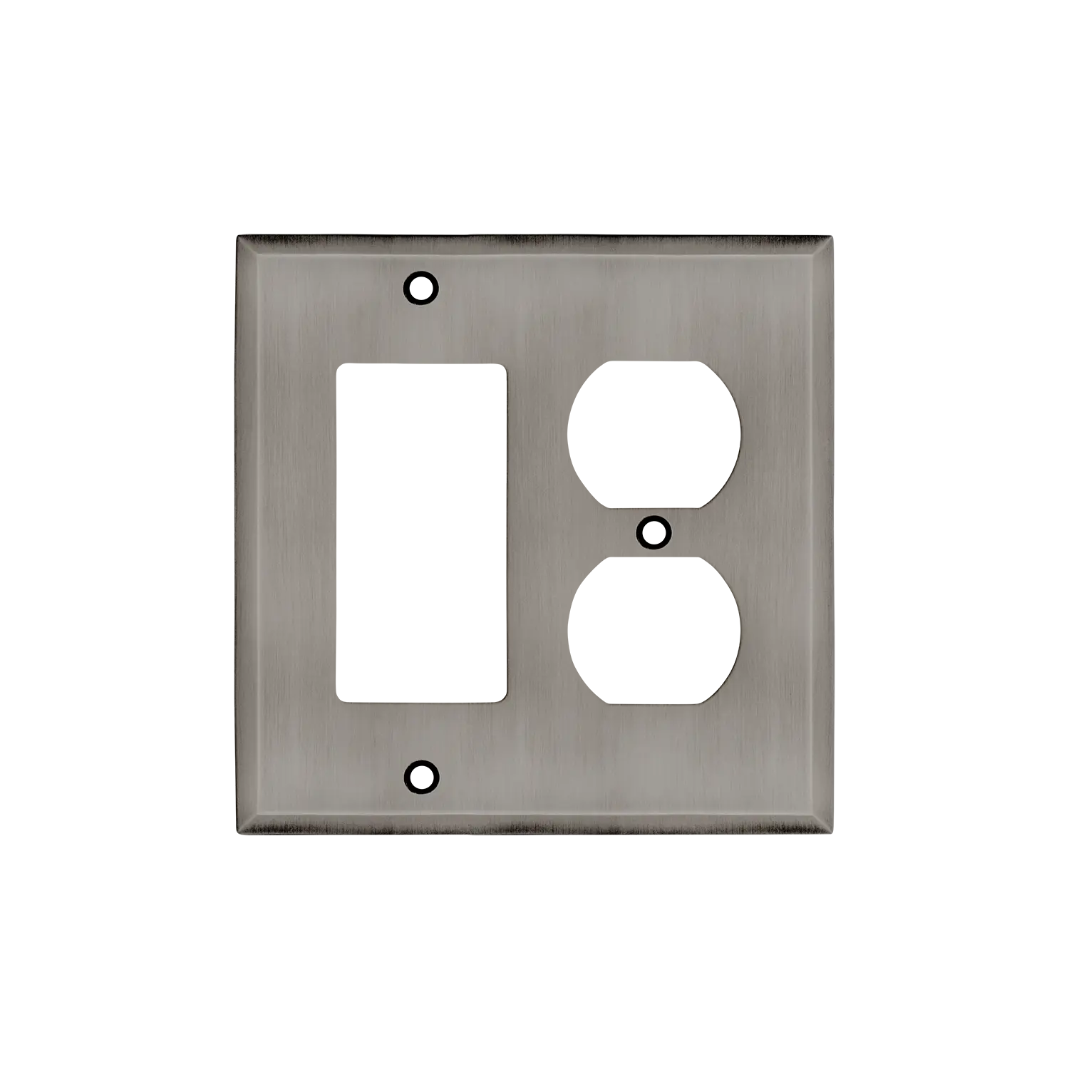 New York Switch Plate with Rocker and Outlet in Antique Pewter