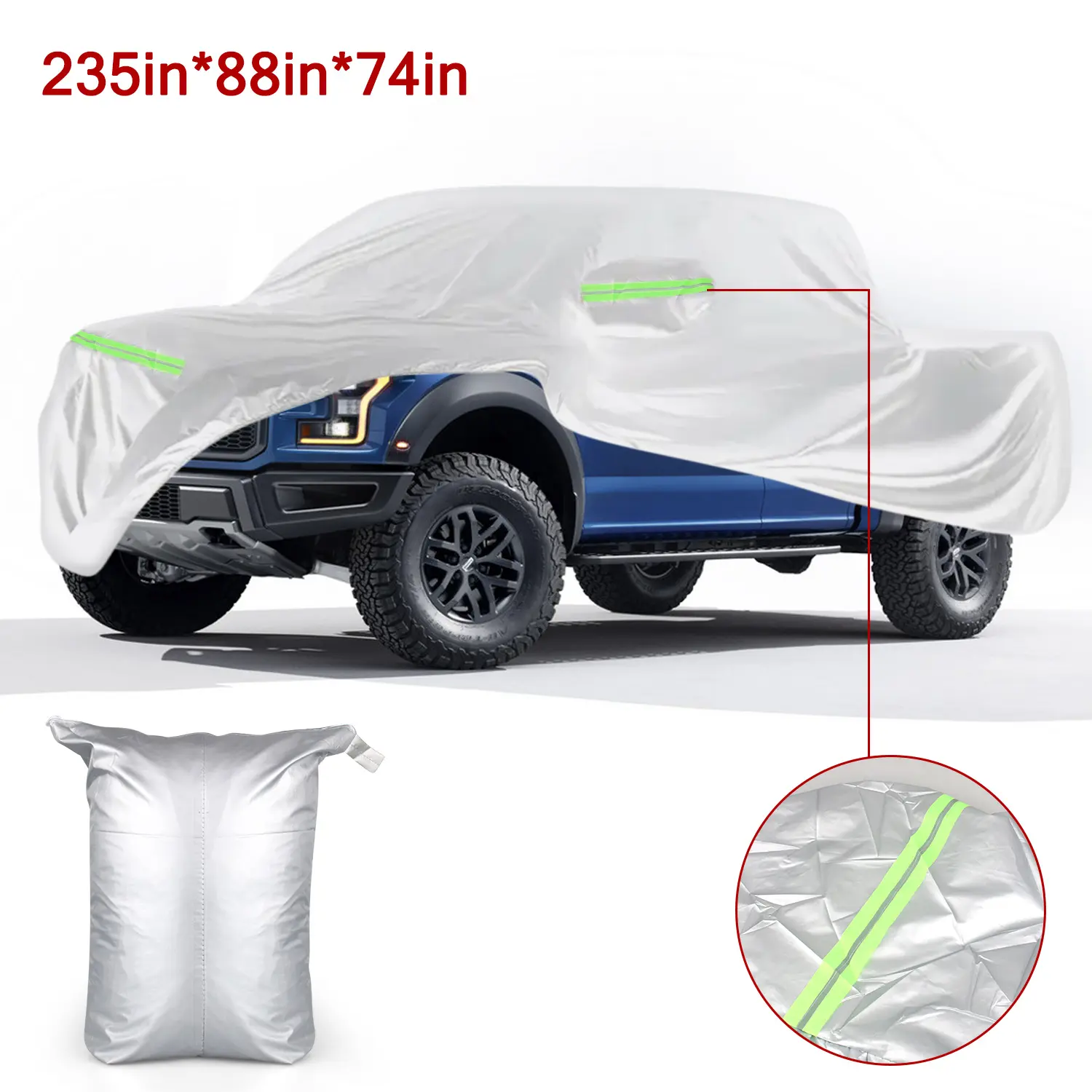 Silver F150 Truck Cover : All-Weather Waterproof, UV & Windproof Protector w/ Reflective Strips