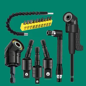 17pcs Flexible Drill Bit Extension Set, Includes 3rotatable Socket Adapters & 2hex Shanks, 10short Screwdrivers & 90°angled Bits, Tool Accessories