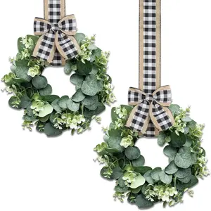 Decorative Spring Wreath – 2pcs Faux Eucalyptus Wreaths for Home, Door, Window & Wall, Artificial Flower Ornaments for Kitchen, Room, Wedding Decor Decoration 30Cm And 40Cm（No Ribbons）