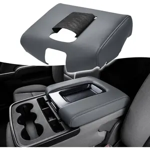 Auto Center Console Armrest Cover Replacement for Chevy Chevrolet Silverado & GMC Sierra 1500 2500 3500 2014-2018, Vinyl Leather, Anti-Scratch, Split Bench Jump Seat (Dark Ash Gray)