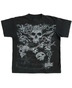 Y2K Retro Futuristic Skull Flame Graphic T Shirt Black Streetwear Hip Hop Unisex Oversized Anime Inspired Tee